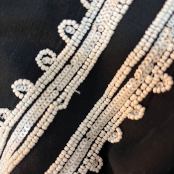 Zara Vintage Beaded Off Shoulder Tunic / Mini Dress, Black w/ White Beads, XS - Picture 11 of 12